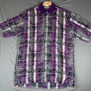 Michael Thomas Egyptian Cotton Polo Shirt Men's Size Large Floral Purple USA VTG